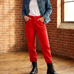 Vintage 80s Oscar De Larenta High Rise Straight Leg Jeans Red Stone Wash Women 8
